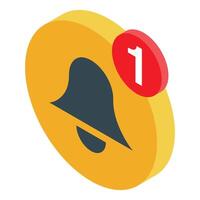 Notification bell icon showing one new message on yellow background vector