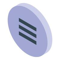 Purple circular button showing three horizontal lines representing menu icon in isometric view vector