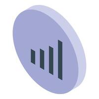 Growing bar graph chart representing increasing statistics in round button vector