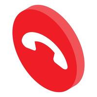 Red round phone call button isometric icon representing communication vector
