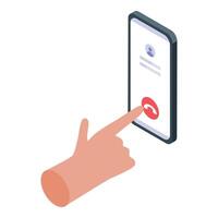 Finger touching smartphone screen to decline incoming phone call vector