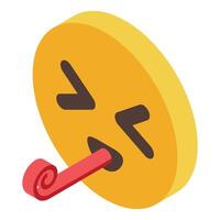 Winking face blowing party horn isometric icon vector
