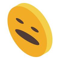 Bored yellow emoji expressing dissatisfaction, an isometric icon vector