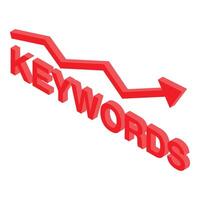 Keywords decreasing shown by red downward arrow and 3d text vector