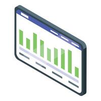 Tablet showing growing bar chart with isometric view vector