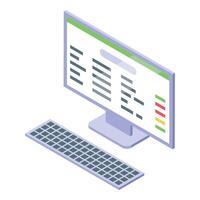 Modern computer displaying spreadsheet and keyboard for data analysis vector