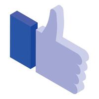 Blue thumb up sign showing positive feedback in isometric view vector
