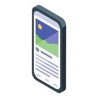 Smartphone showing social media content with landscape photo and text description vector
