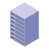 Server rack storing and processing data in data center, isometric view vector