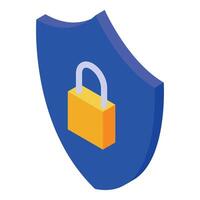 Blue shield protecting padlock representing security and privacy vector