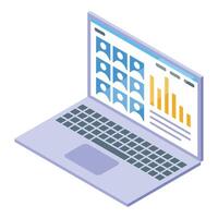 Headhunter using laptop showing candidate profiles and statistics for recruiting vector