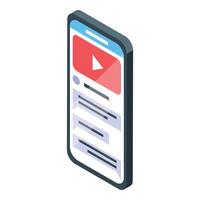 Smartphone showing video streaming and comments section isometric view vector