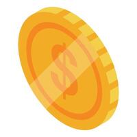 Rotating gold coin showing dollar sign in isometric view vector