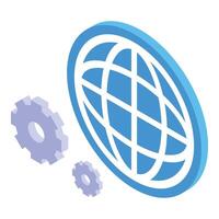 Global management and international business development with gears rotating around globe vector