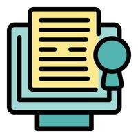 Online certificate displayed on computer screen with symbolic badge vector