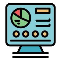 Computer showing business dashboard with analytics data, charts and pie graph vector