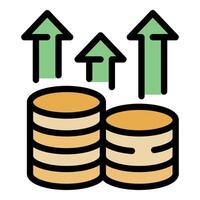 Stacks of coins with upward arrows depicting investment growth vector