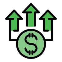 Dollar coin increasing its value with three green up arrows vector