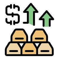 Gold bars value increasing depicted with upward arrows and dollar sign vector