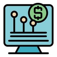 Computer showing financial trading graph with dollar sign icon vector