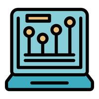Laptop displaying business graph with four increasing bars for data analysis vector