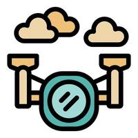 Modern drone flying under clouds on white background vector
