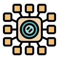 Computer chip spreading data through network connections icon vector