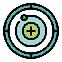 Atom icon showing plus sign and orbiting electron vector