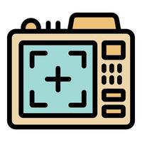 Professional camera recording live event with focus icon vector