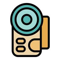 Digital video camera is recording with big lens icon vector