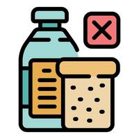 Plastic bottle and bread with cross mark showing non biodegradable concept vector