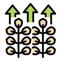 Green arrows pointing up over growing plants symbolizing growth vector