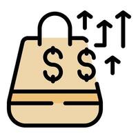 Shopping bag showing increasing costs with up arrows vector