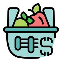 Lunchbox with fruits and dumbbell icon for fitness food blog vector