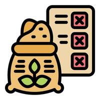 Food quality control test failed result icon showing a bag and a checklist vector