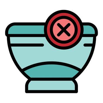 Empty bowl with cross mark showing refusal to eat concept vector