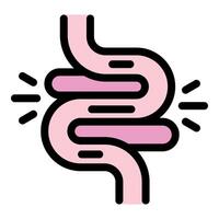 Intestine suffering from severe pain illustrated with red areas and radiating lines vector