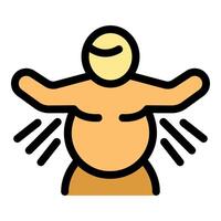 Overweight man spreading arms and showing his big belly with stretch marks vector
