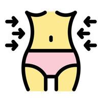 Woman body getting slimmer with arrows pointing in showing weight loss vector