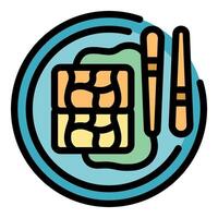 Sushi dish with wasabi and chopsticks minimalist icon representing japanese food vector