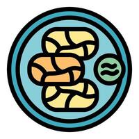 Plate being served with three shrimp and wasabi icon vector