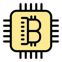 Bitcoin mining processing cryptocurrency on a microchip icon vector