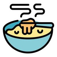 Spoon pouring honey into a bowl of oatmeal for breakfast vector
