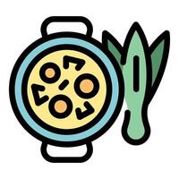 Cooking pot with green onion and round food, kitchen and cooking icon representing culinary delights vector