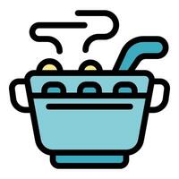 Hot soup steaming in bowl with spoon vector