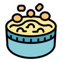Round container full of hummus with chickpeas falling in it vector