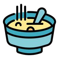 Steaming hot bowl of soup with spoon is steaming vector