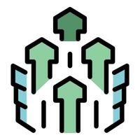 Green arrows pointing up surrounded by blue building walls icon vector