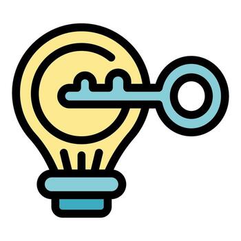 Key unlocking light bulb representing problem solving vector