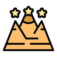 Mountain range reaching for three shining stars icon vector